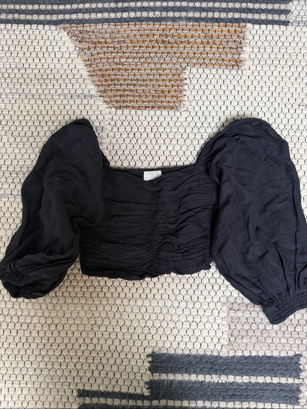 Posse Black Smocked Puff Sleeve Crop Top